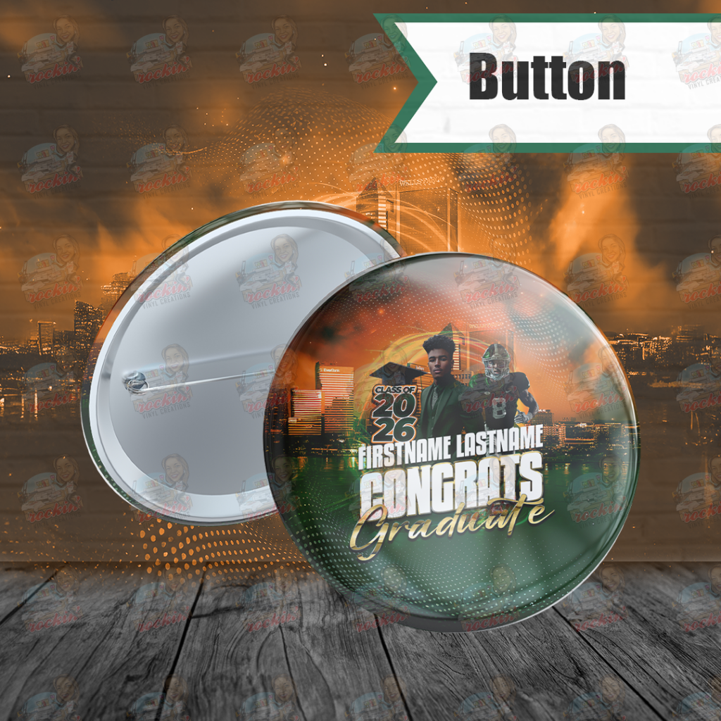 Custom graduation button from Rockin' Vinyl Creations