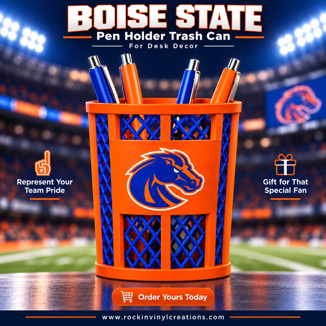 Boise State miniature trash can pen holder
