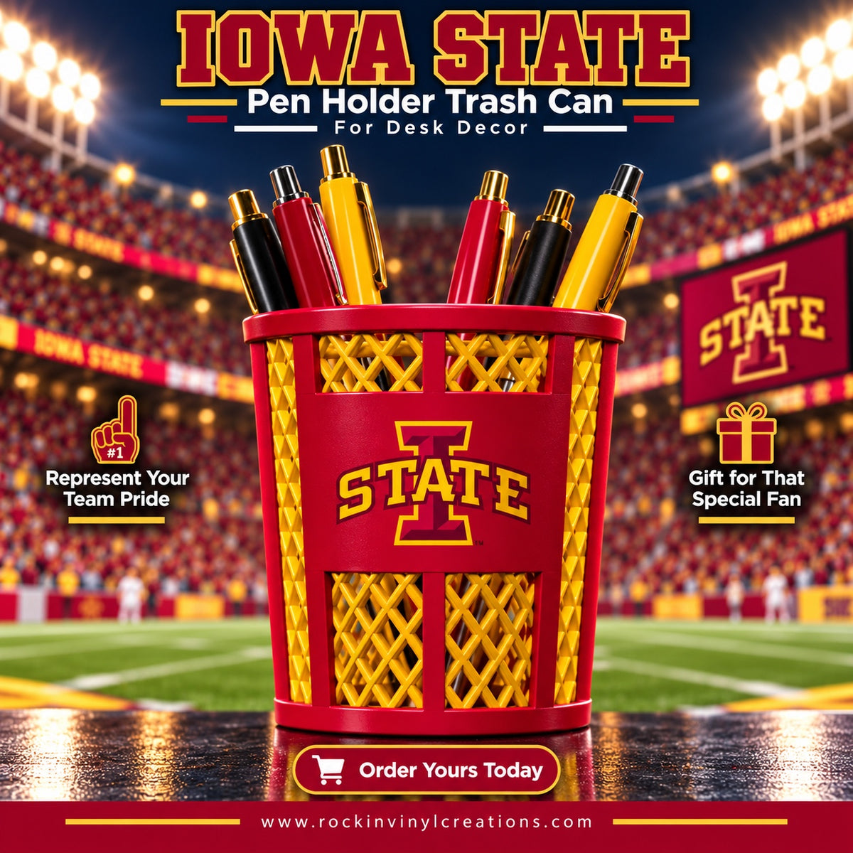 Iowa State miniature trash can pen holder