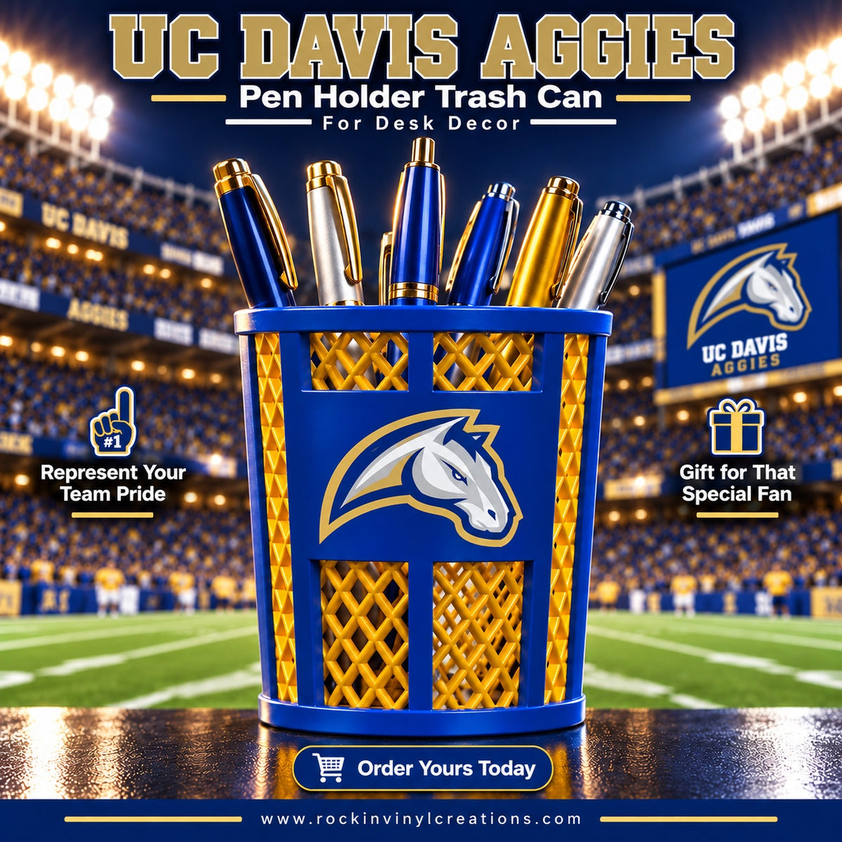 UC Davis Aggies miniature trash can pen holder