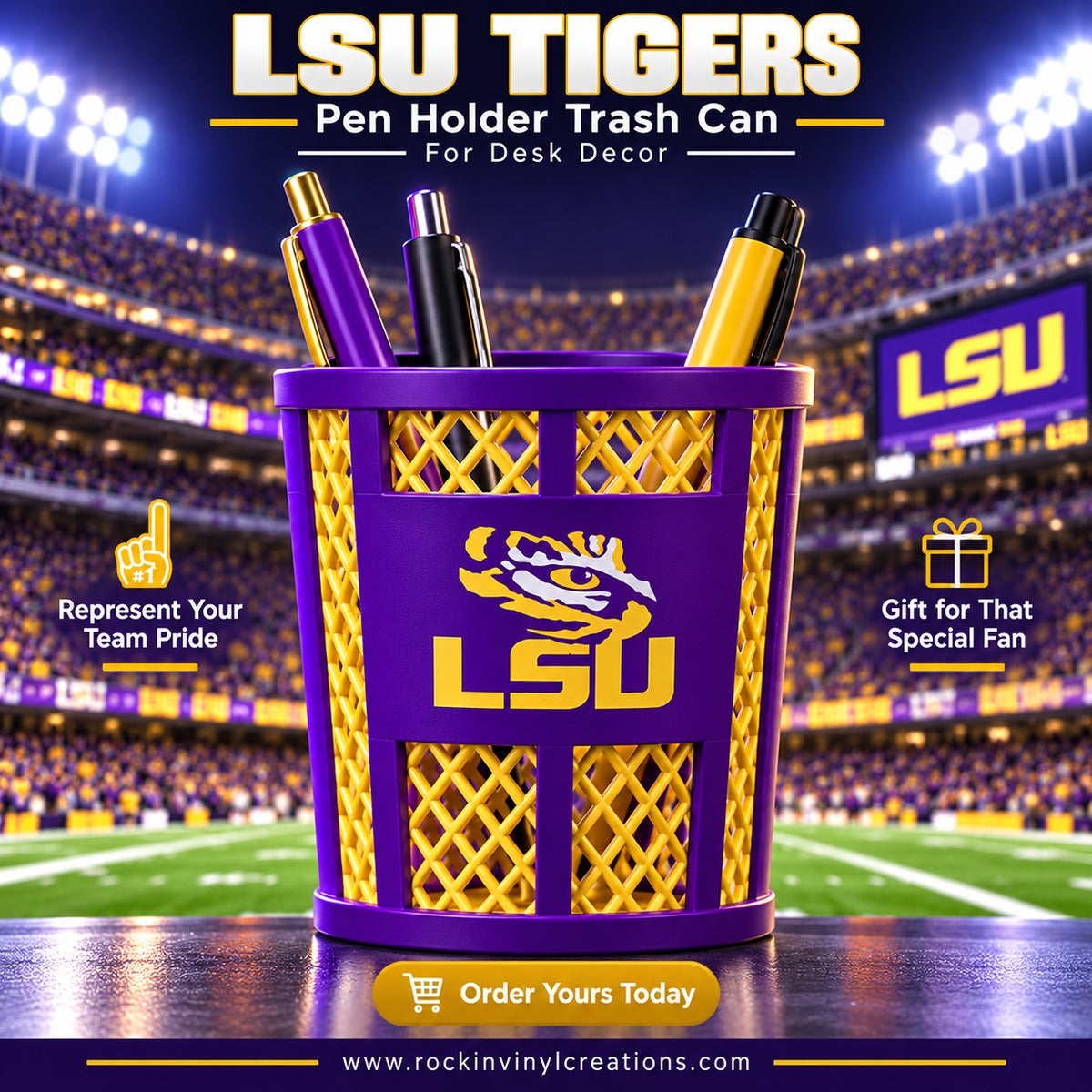 LSU Tigers miniature trash can pen holder