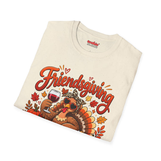 Friendsgiving Turkey Thanksgiving T-Shirt – Stuffed, Thankful &amp; Here for the Wine