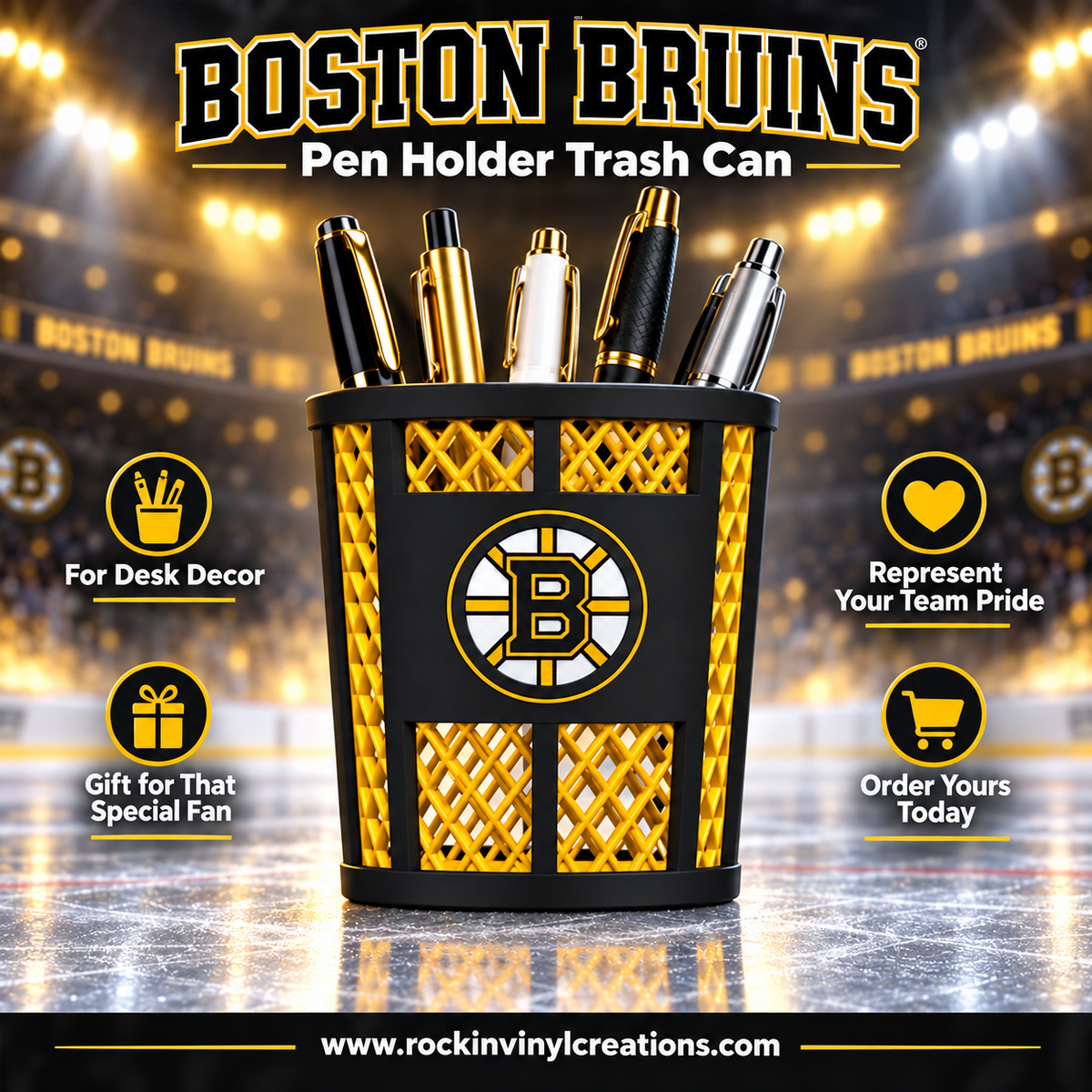 Boston Bruins trash-can-style pen holder