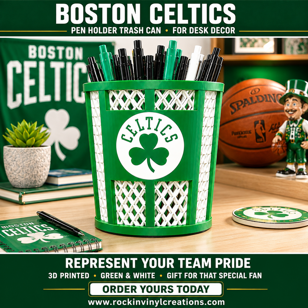 Boston Celtics trash-can-style pen holder
