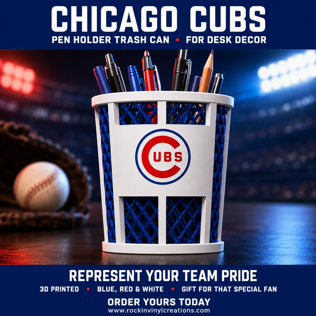 Chicago Cubs trash-can-style pen holder