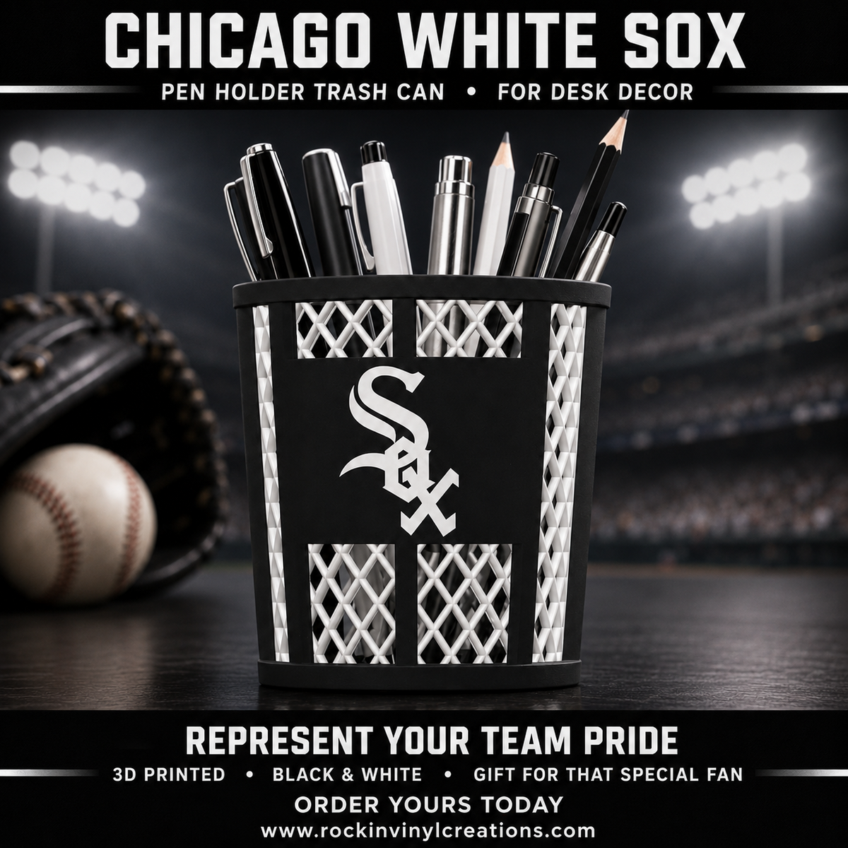 Chicago White Sox trash-can-style pen holder