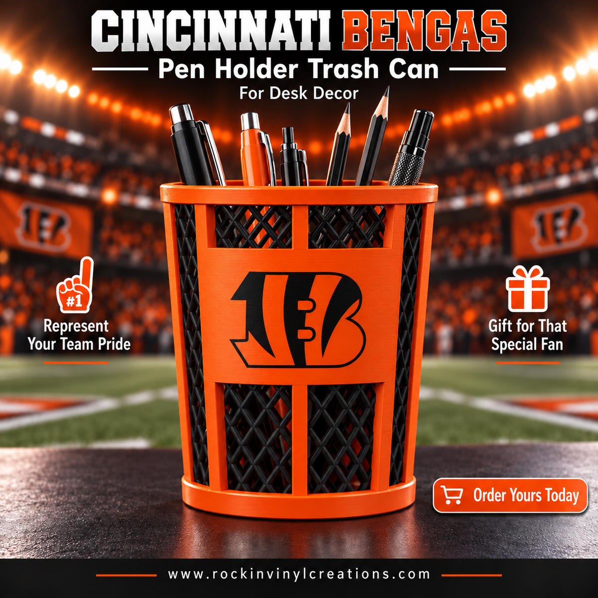 Cincinnati Bengals trash-can-style pen holder