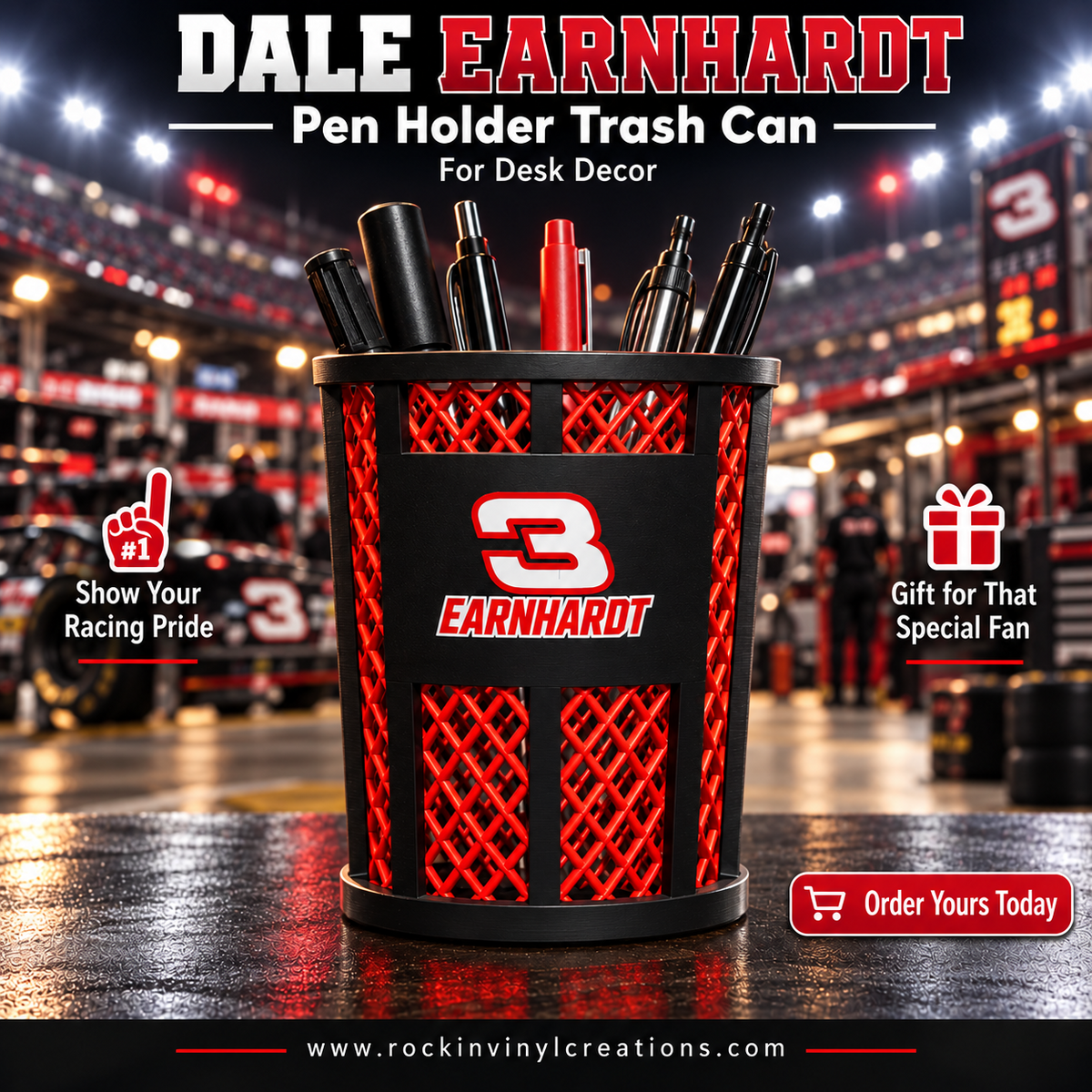 Dale Earnhardt trash-can-style pen holder