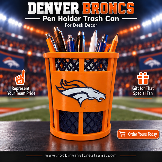 Denver Broncos trash-can-style pen holder