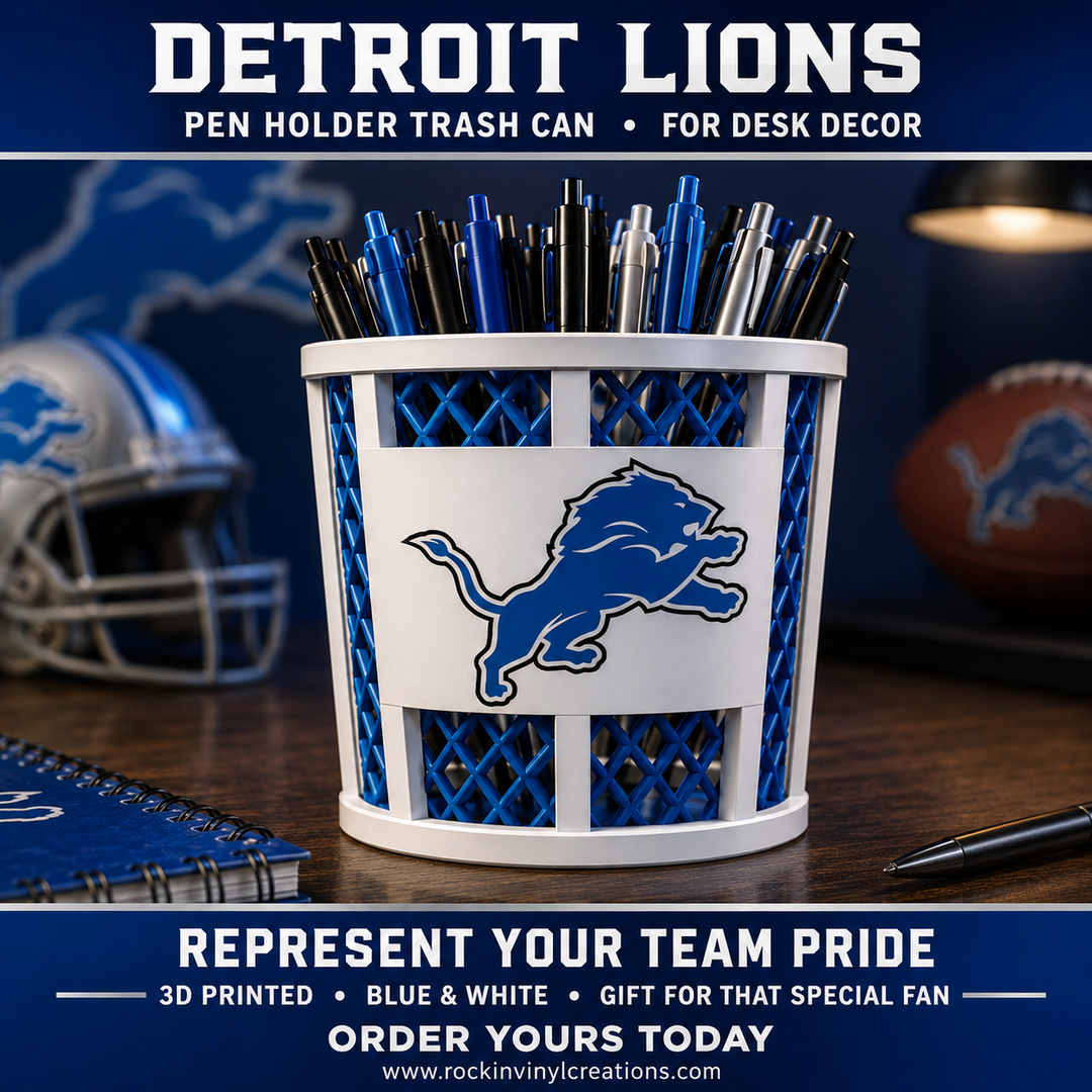 Detroit Lions trash-can-style pen holder