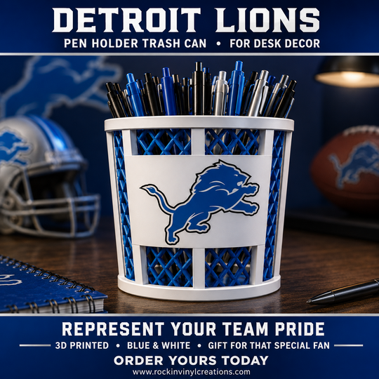 Detroit Lions trash-can-style pen holder