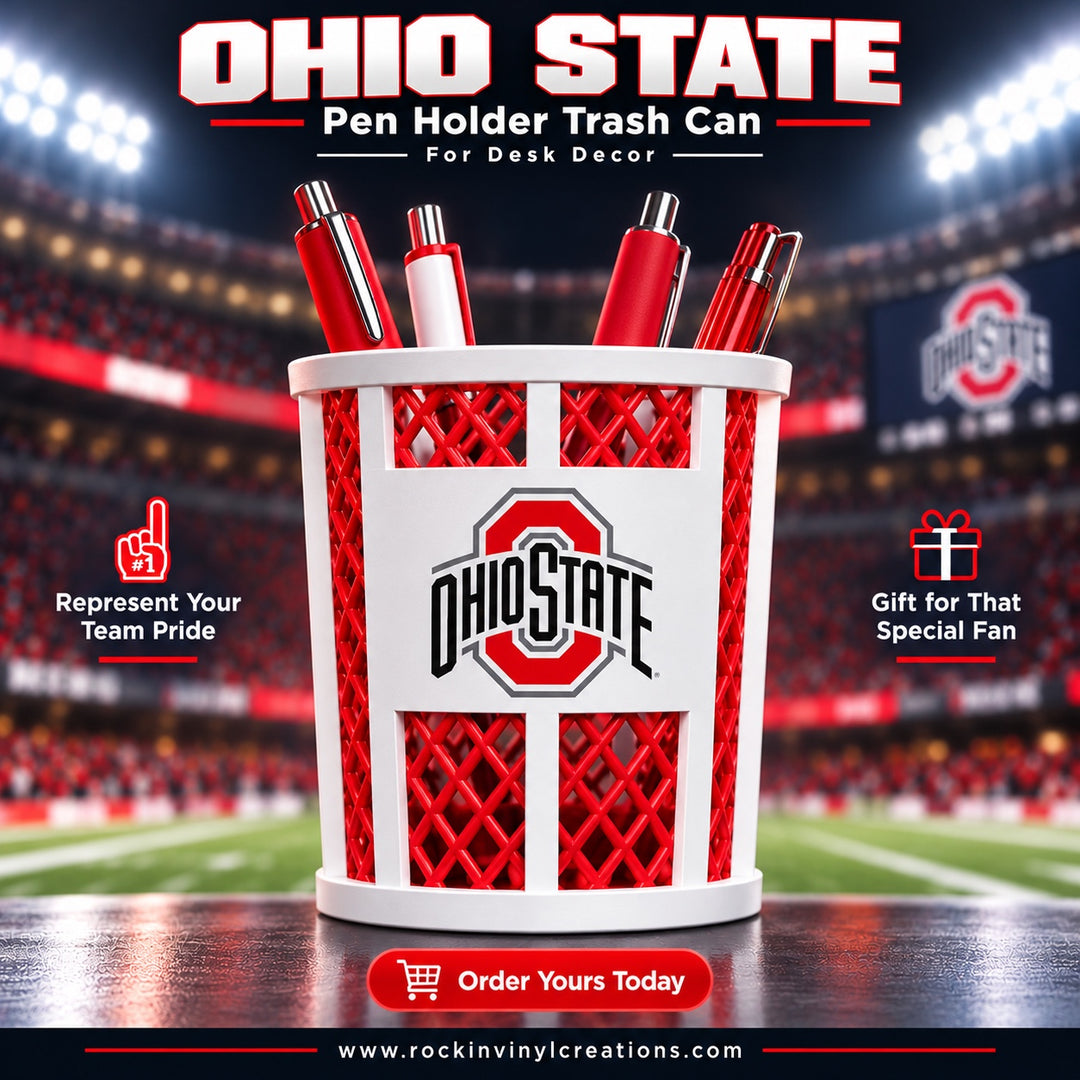 Ohio State miniature trash can pen holder in red and white