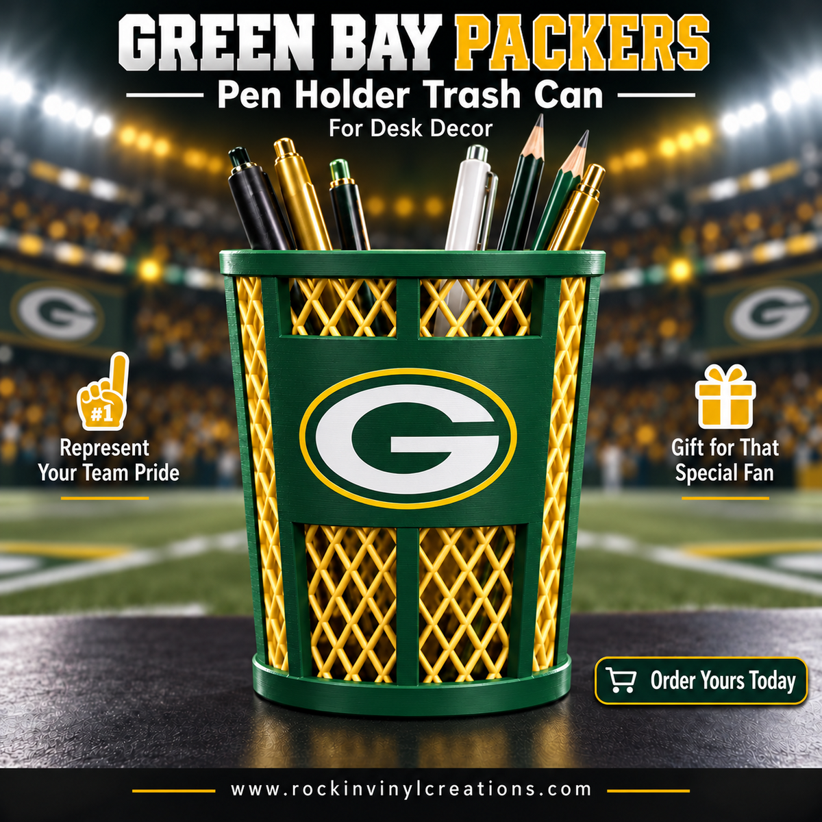 Green Bay Packers trash-can-style pen holder