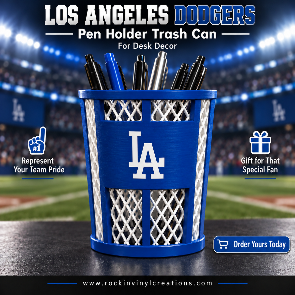 Los Angeles Dodgers trash-can-style pen holder