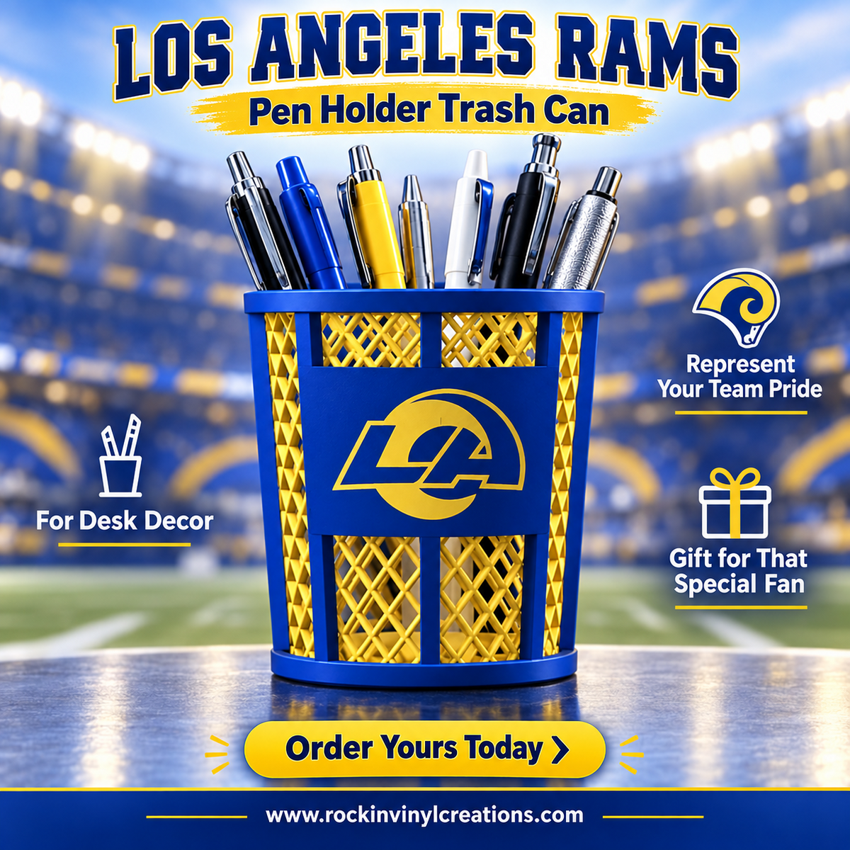 Los Angeles Rams trash-can-style pen holder