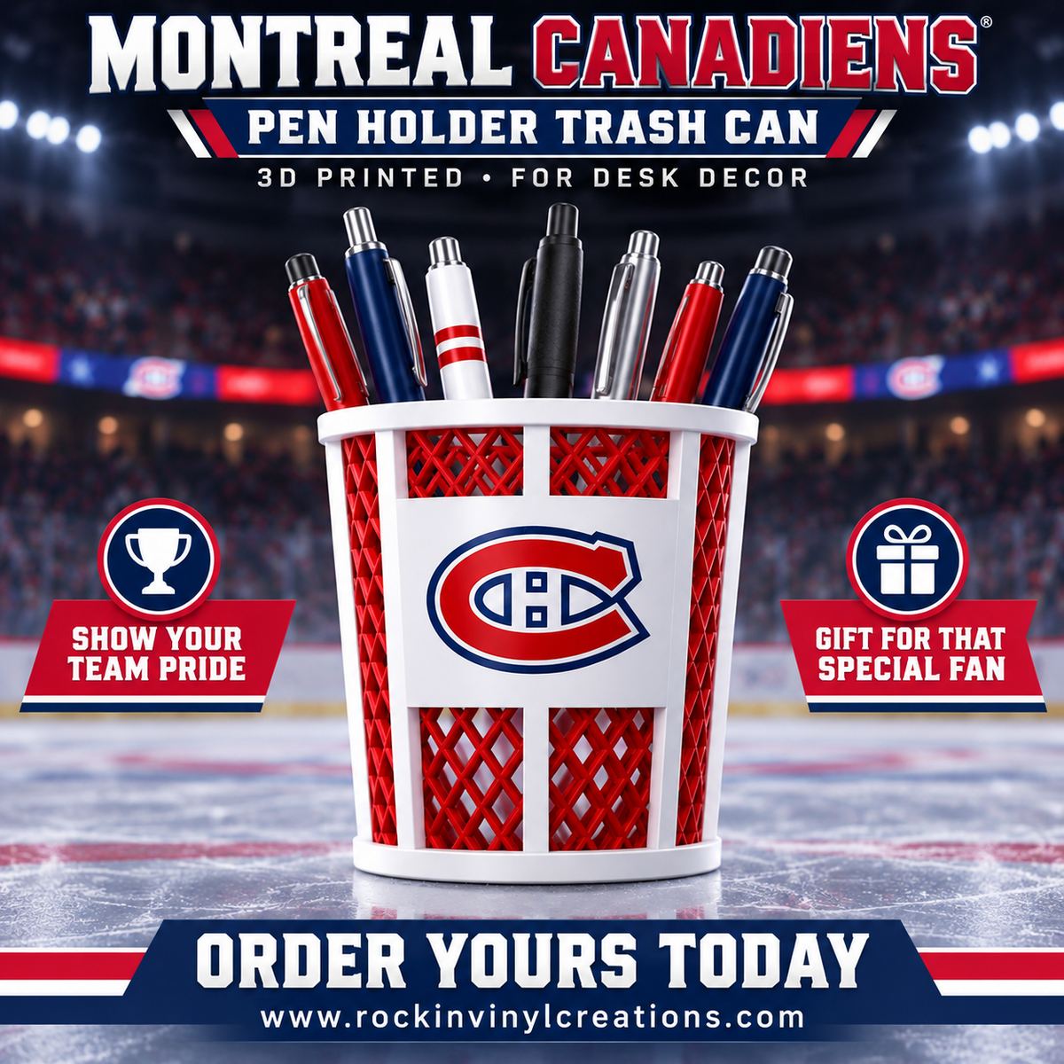 Montreal Canadiens trash-can-style pen holder