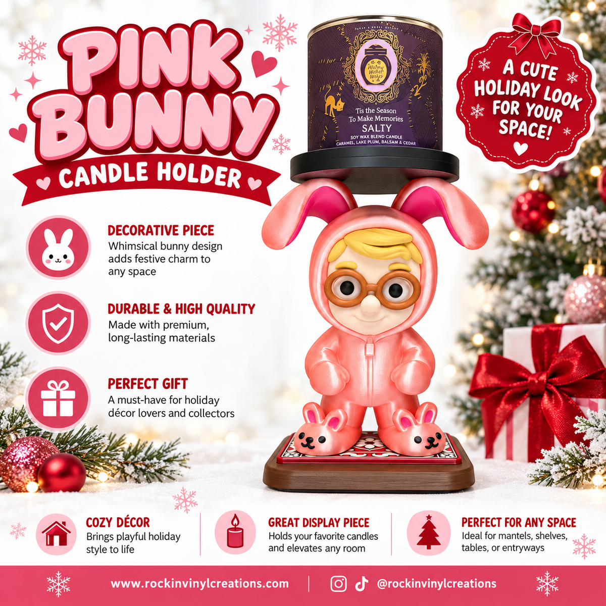 Pink Bunny Holiday Candle Holder