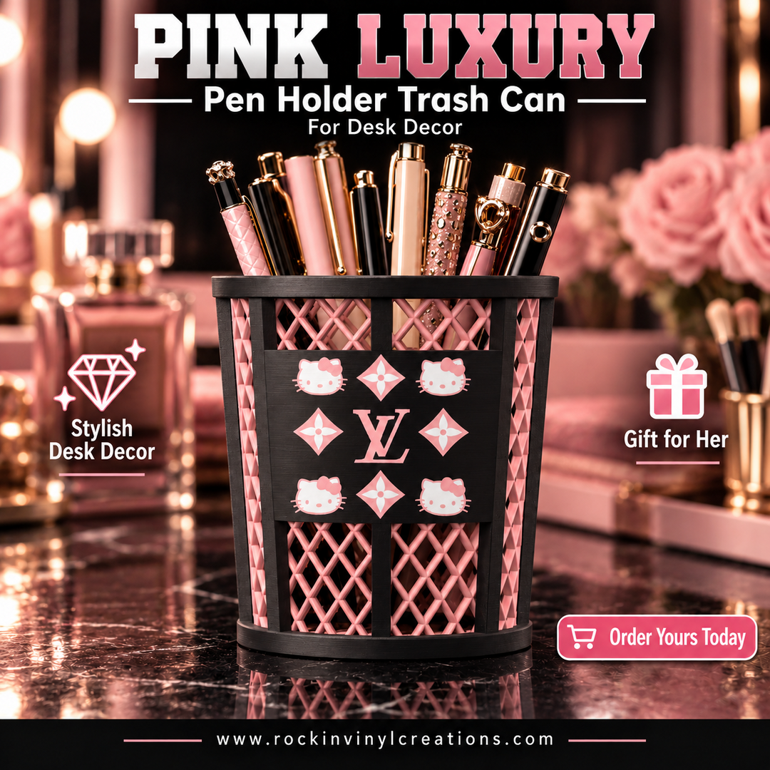 Pink Luxury trash-can-style pen holder