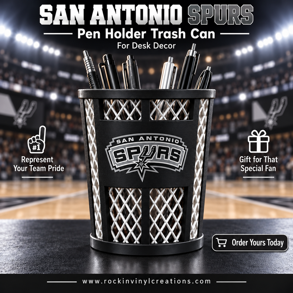 San Antonio Spurs trash-can-style pen holder
