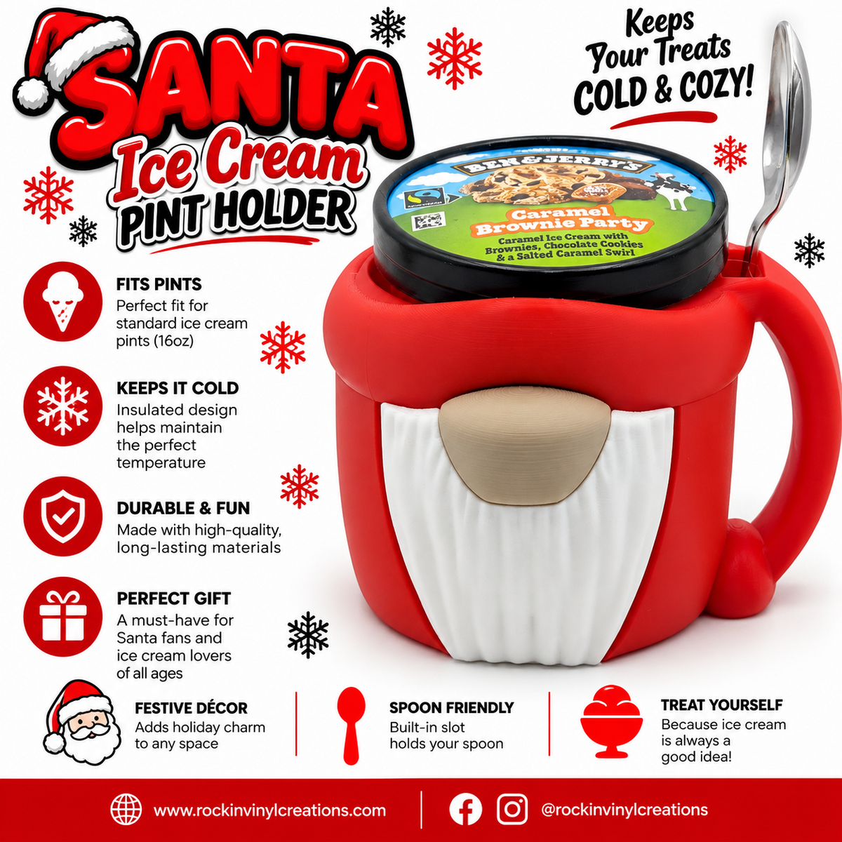 Santa Ice Cream Pint Holder