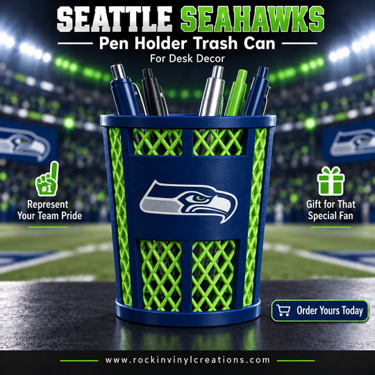 Seattle Seahawks trash-can-style pen holder