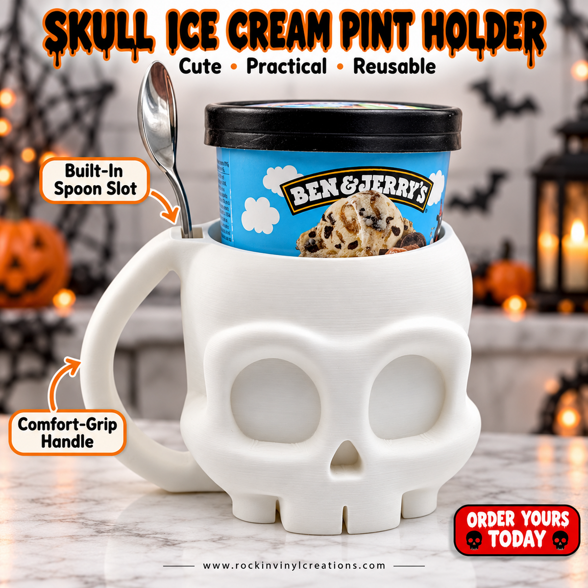 Skull Ice Cream Pint Holder