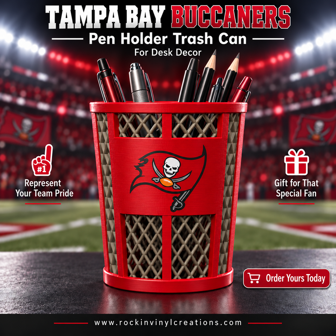 Tampa Bay Buccaneers trash-can-style pen holder
