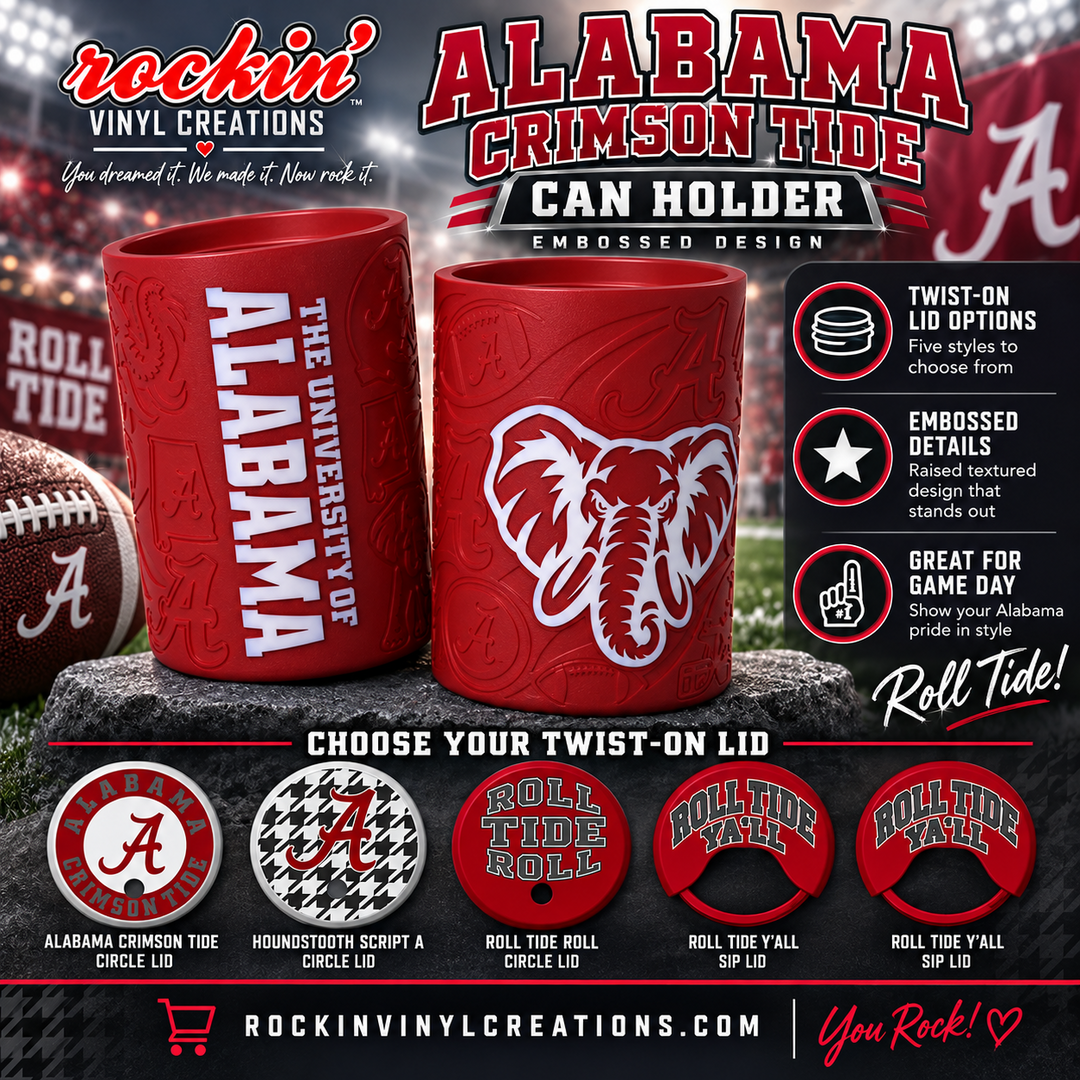 Alabama Crimson Tide red and white can holder with five lid options