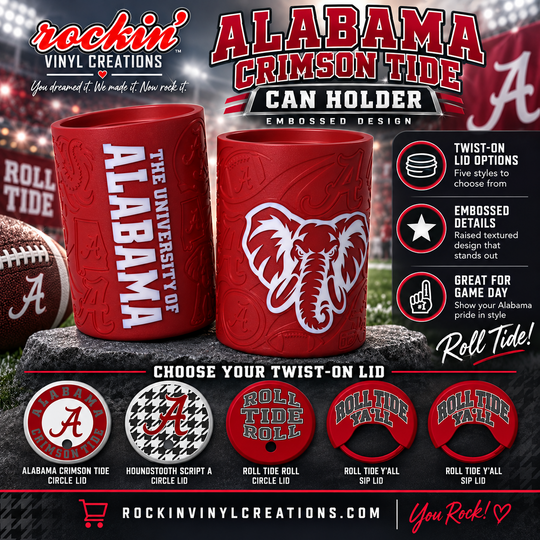 Alabama Crimson Tide red and white can holder with five lid options
