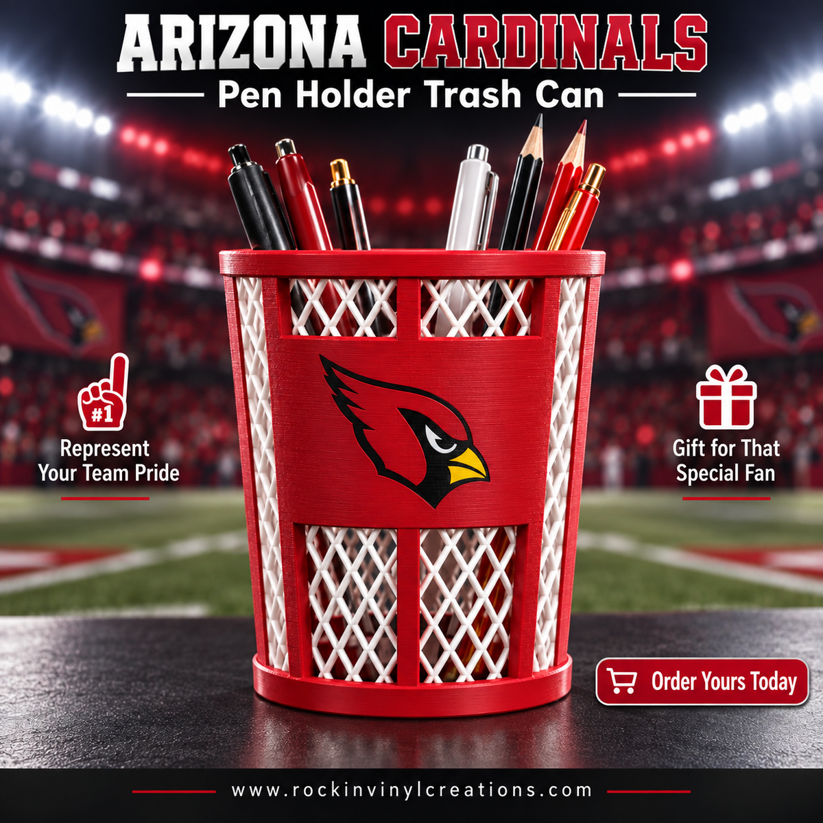 Arizona Cardinals trash-can-style pen holder