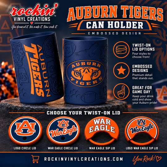 Auburn Tigers navy and orange can holder with four lid options