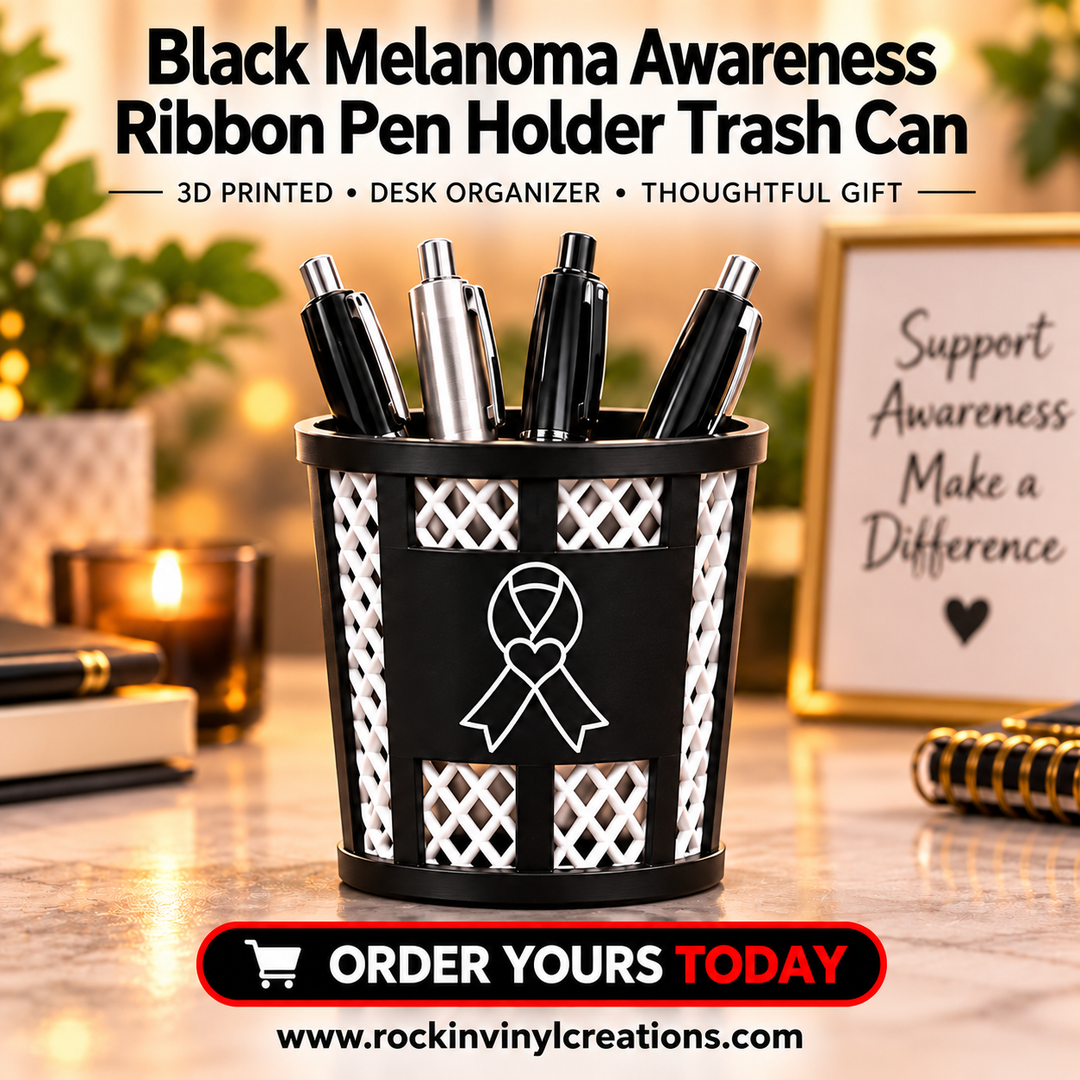 Black Melanoma Awareness Ribbon Pen Holder Trash Can