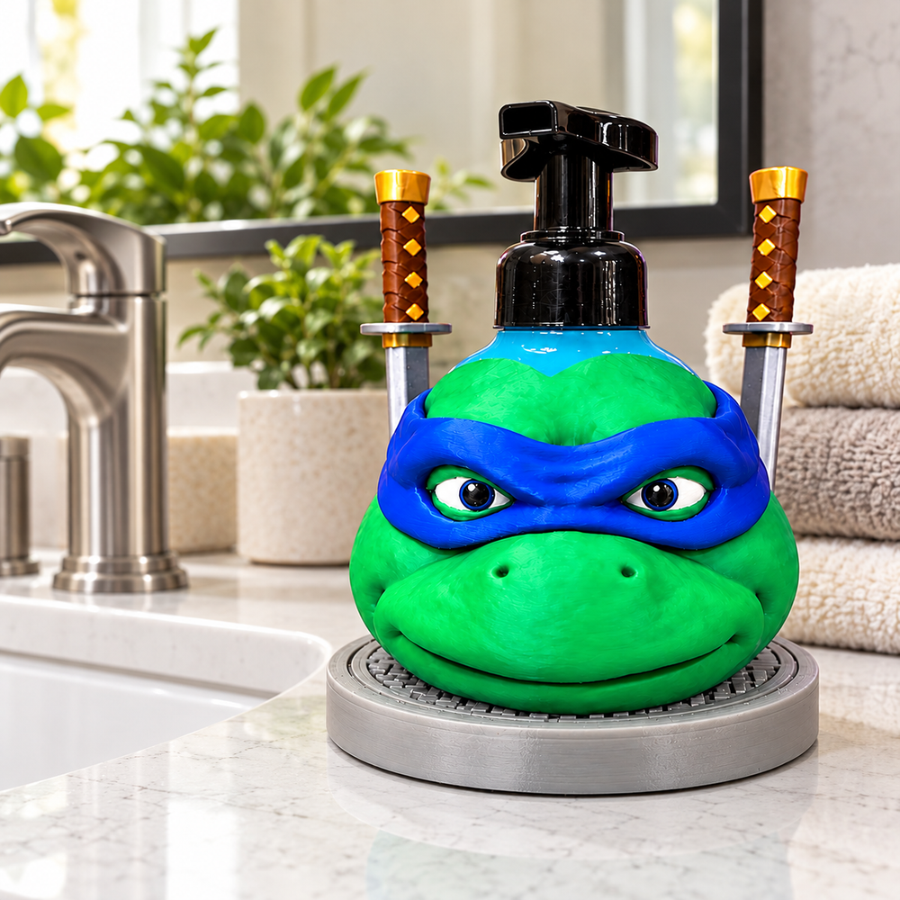 Blue Mask Ninja Turtle Soap Dispenser bathroom lifestyle mockup