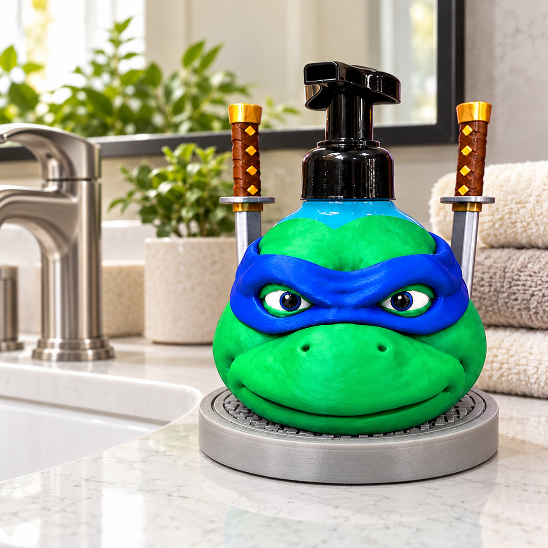 Blue Mask Ninja Turtle Soap Dispenser bathroom lifestyle mockup