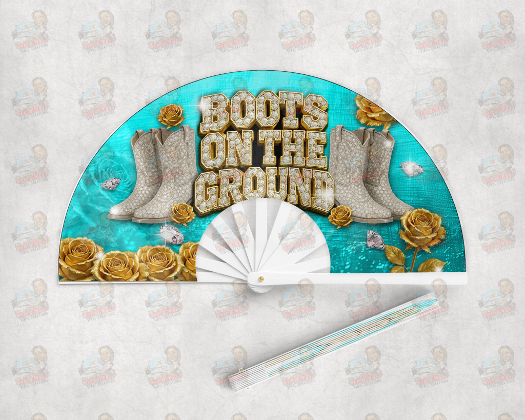 Boots on the Ground Clack Fan | Rockin’ Vinyl Creations White / Teal