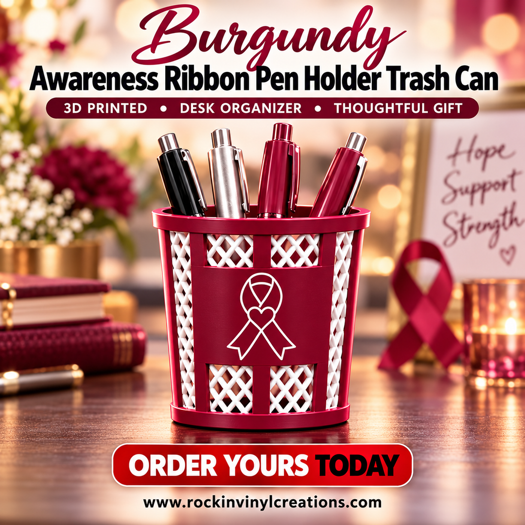 Burgundy Awareness Ribbon Pen Holder Trash Can