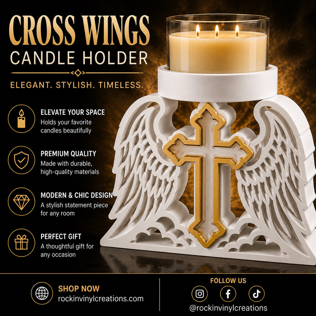 Cross Wings candle holder in white and gold