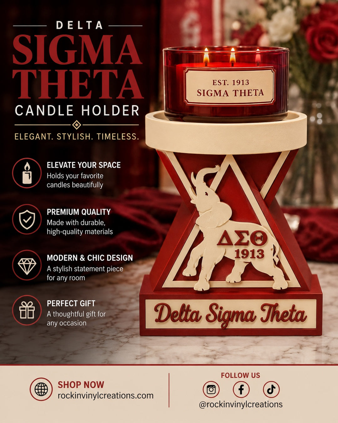 Delta Sigma Theta candle holder in crimson and cream