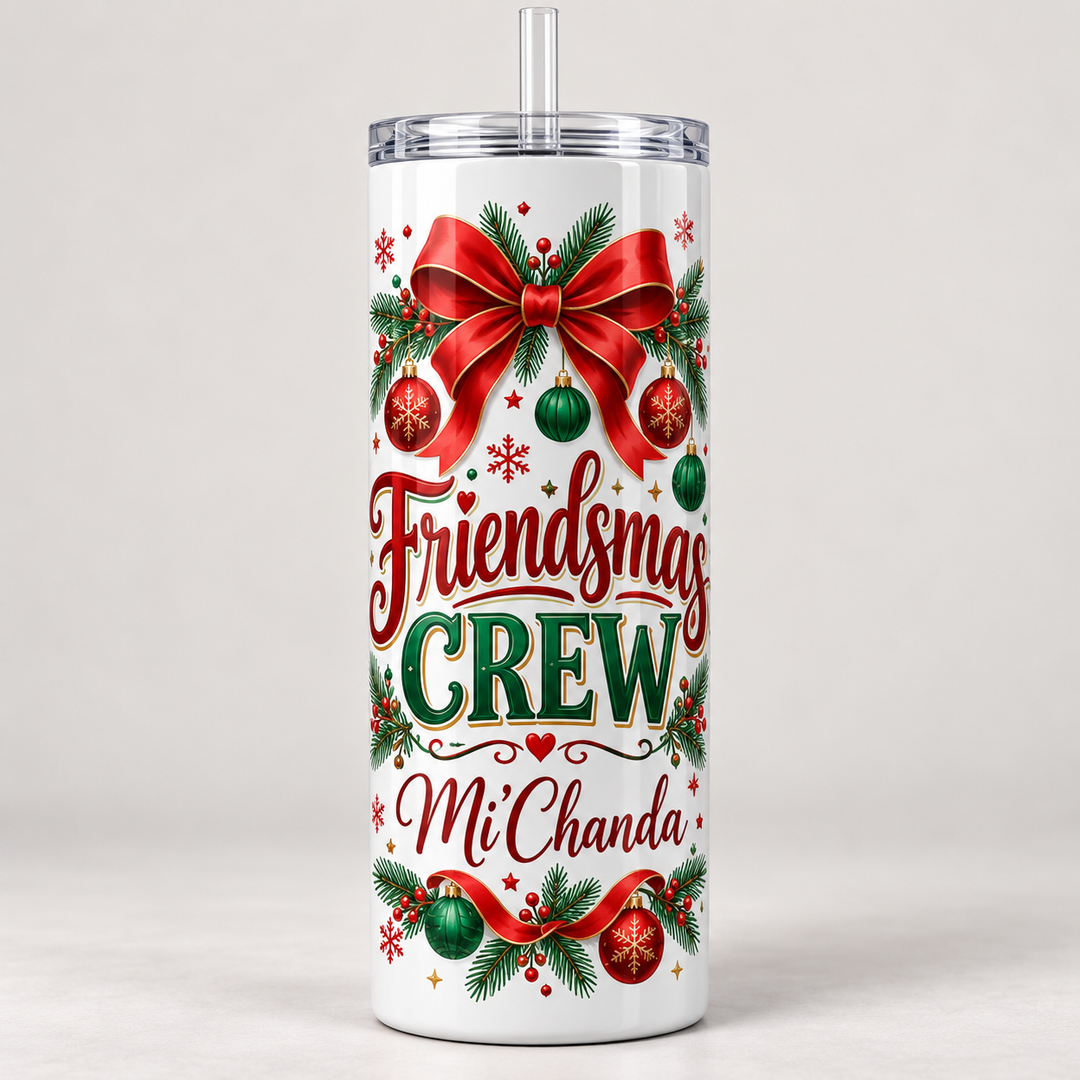 Personalized Friendsmas Crew 20oz Tumbler – Red &amp; Green