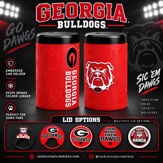Georgia Bulldogs red and black can holder with five lid options