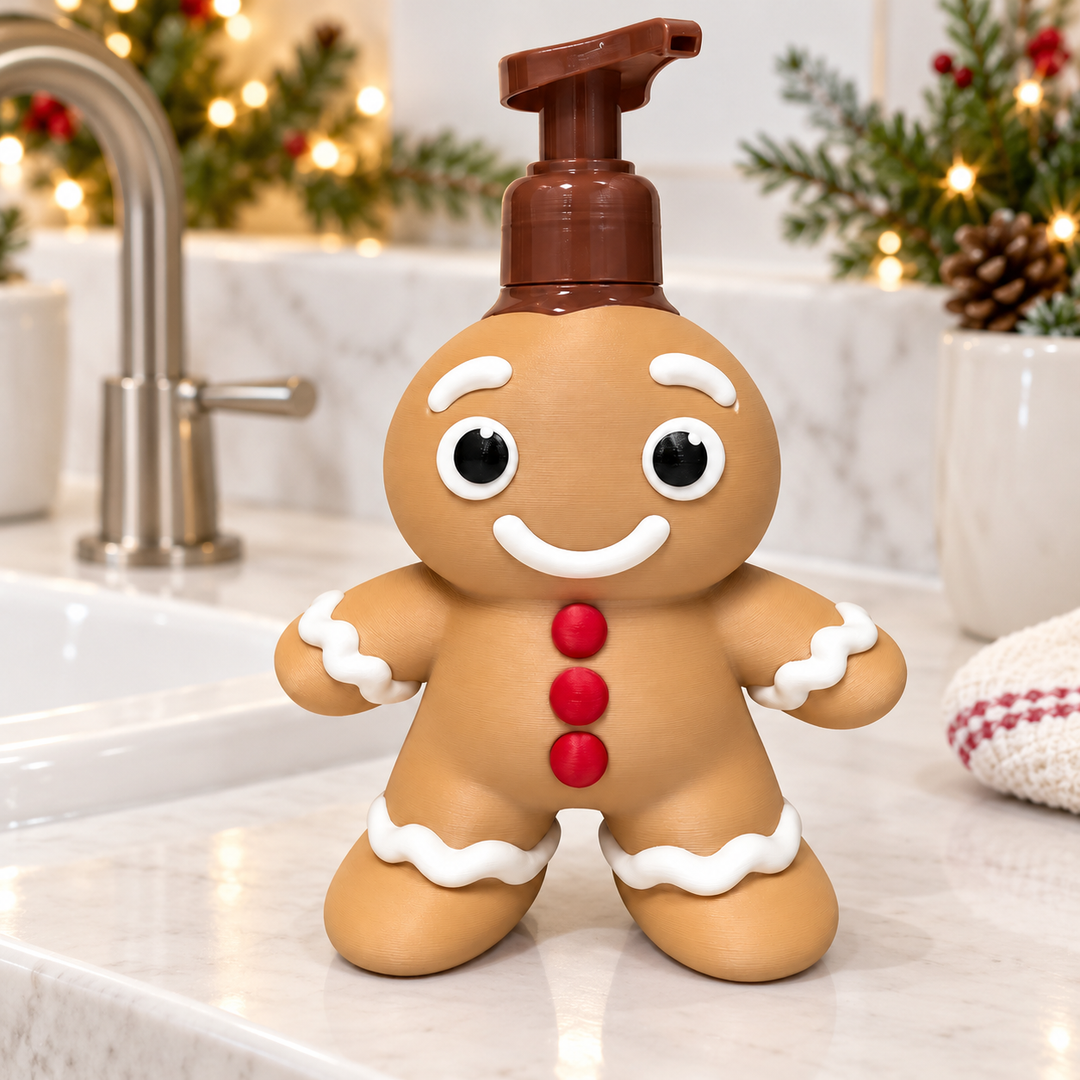 Gingerbread soap holder beside a sink