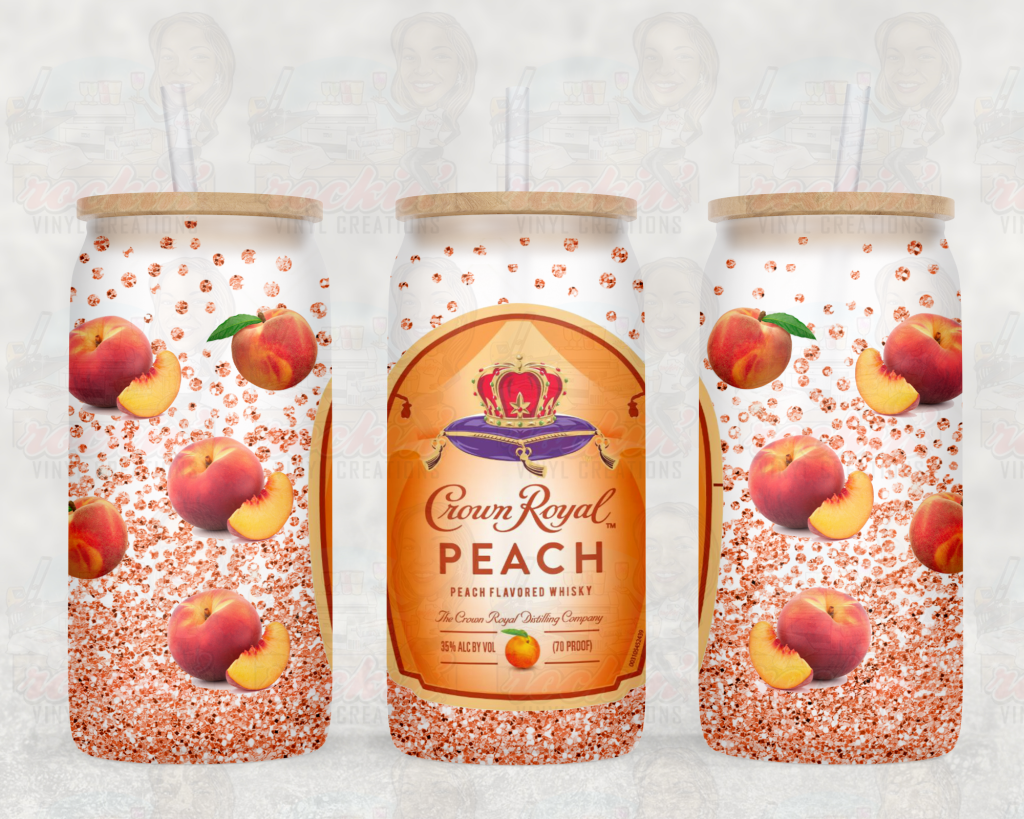 Glass Jar 12Oz | Rockin Vinyl Creations Crown Peach Drinkware