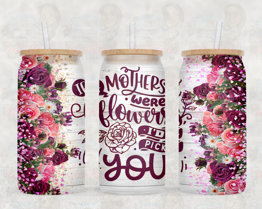 Glass Jar 12Oz | Rockin Vinyl Creations Mother Flower Drinkware