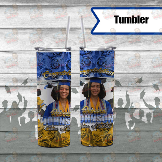 Grad Flower Tumbler | Rockin Vinyl Creations Plastic Lid/Straw