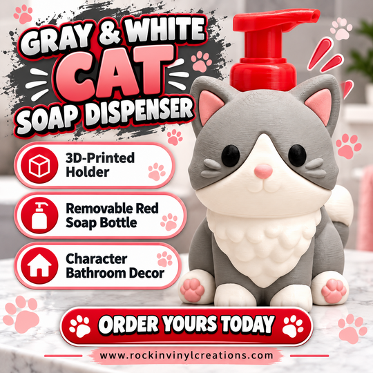 Gray and White Cat Soap Dispenser Holder product image