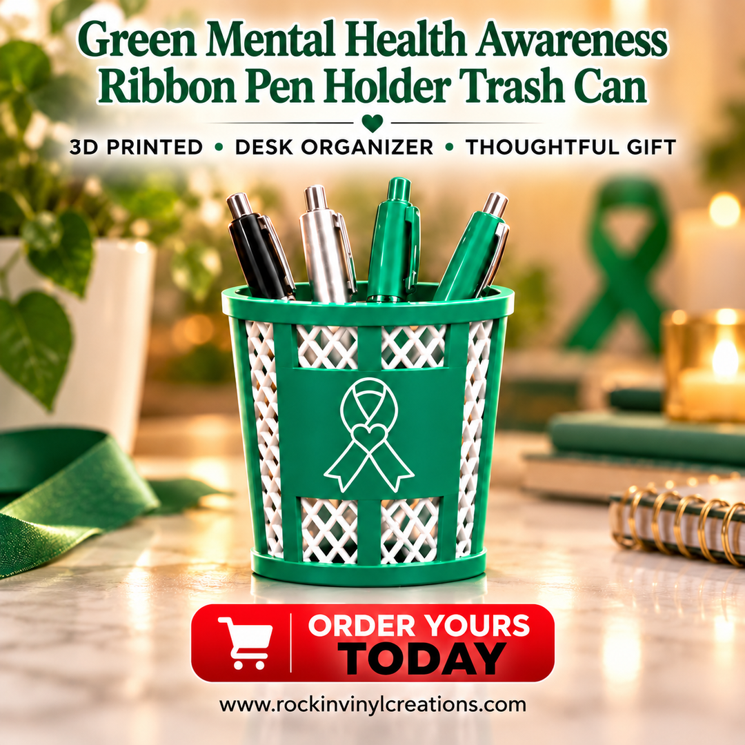 Green Liver Cancer Awareness Ribbon Pen Holder Trash Can