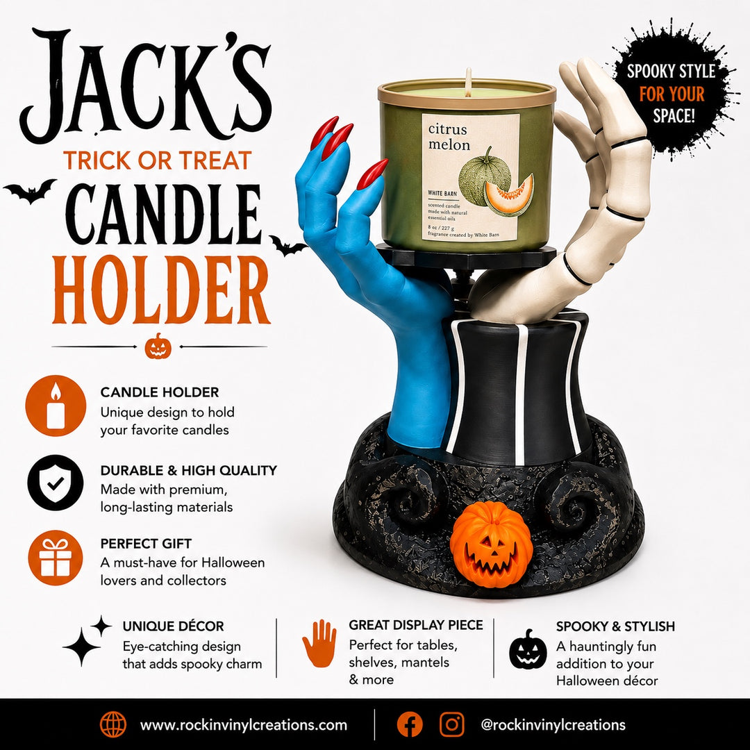 Jack's Trick or Treat candle holder with citrus melon candle