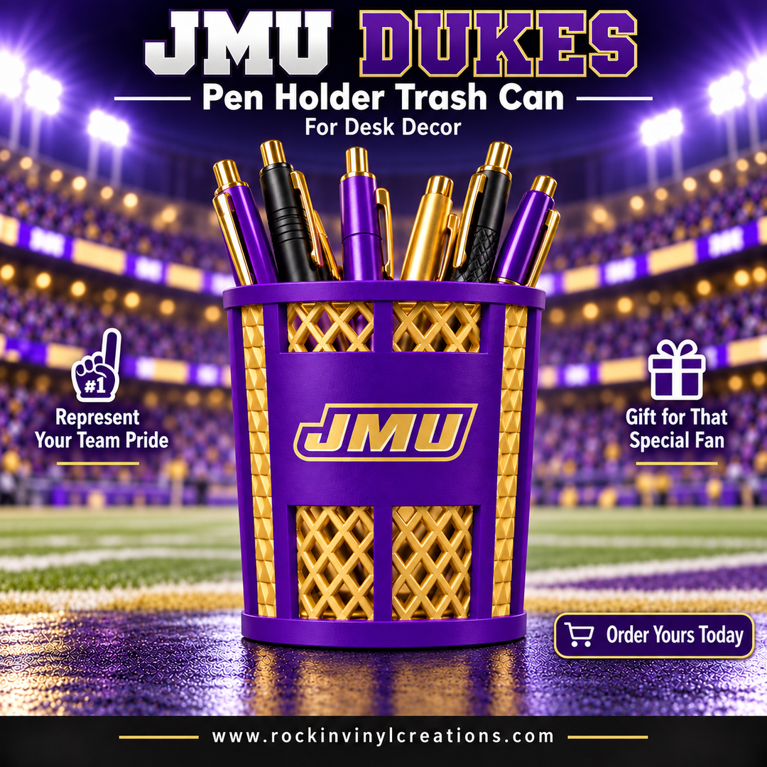 JMU Dukes pen holder trash can info image