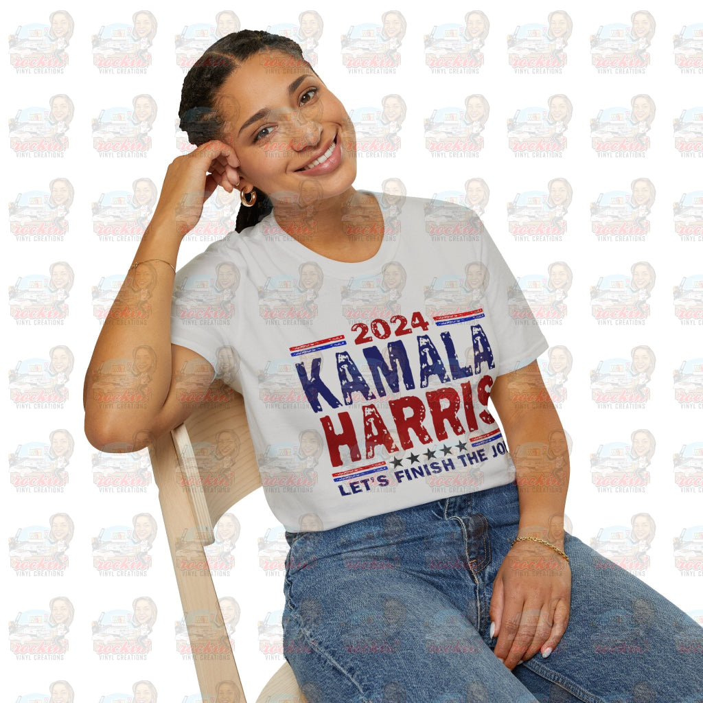 Kamala Finish The Job Unisex Softstyle T-Shirt | Rockin’ Vinyl Creations