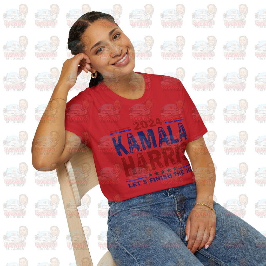 Kamala Finish The Job Unisex Softstyle T-Shirt | Rockin’ Vinyl Creations